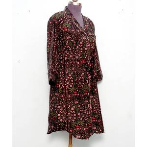 Vestidos Casuales Bohemios Indios para Mujer, 100% Algodón, Tejido de Punto, Estampado Floral, Manga Larga, Cuello Camisero, Corte Recto, Estilo Dulce y Natural - Product Image 5