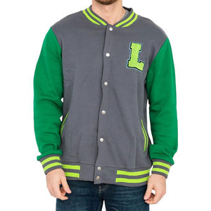 เสื้อแจ็คเก็ตวาร์ซิตี้สีเทาเขียวสำหรับผู้ชาย ปักตัวอักษร L ปกคอพับ กระดุมแถวเดียว สวมใส่สบายๆ ในฤดูใบไม้ร่วง - Product Image 1