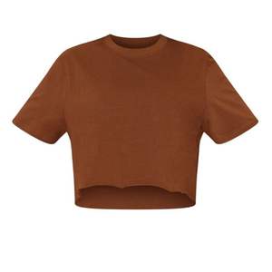 Custom <b>Women's</b> Solid <b>Brown</b> Crop <b>Top</b> Cotton Crew Neck Short Sleeve Cropped T-Shirt Blank Fashion Tee for Summer - Product Image 1