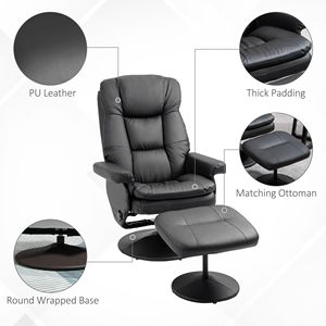 Poltrona Reclinabile Girevole in Pelle PU con Base Avvolta e Poggiapiedi, Meccanismo Manuale, Pouf Reclinabile per Soggiorno, Camera da Letto, Ufficio, Imbottitura in Spugna - Product Image 6