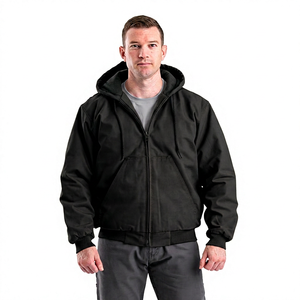 Men's <b>Hooded</b> <b>Fleece</b> <b>Jacket</b> Canvas Cotton Windproof Workwear Style Zipper Winter Solid Color Regular Fit Front Logo - Product Image 6