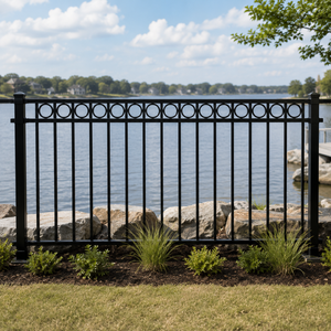 Black Metal Fence Panel Circular Ring Top Vertical <b>Bar</b> Pool Garden Railing for Outdoor Boundary <b>Security</b> Decoration - Product Image 2