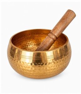 Cuenco Tibetano de Latón Martillado Hecho a Mano con Mazo de Madera para Meditación, Sanación Sonora, Yoga y Oración - Product Image 1