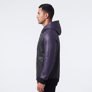 Sweat à capuche en cuir pour homme avec poche avant, manches longues, style mode - Product Image 3