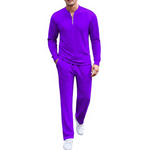 Survêtement mi-zippé marron pour homme, manches longues, couleur unie, tenue décontractée, coupe classique, en polyester avec poches latérales - Product Image 3