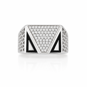 925 Sterling <b>Silver</b> Geometric Triangle Cubic Zirconia Signet <b>Ring</b> for <b>Men</b> Party Wedding High Polish Finish - Product Image 2