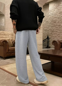 Pantalon de survêtement gris pour homme, taille élastique avec cordon de serrage, poches latérales, tricoté mi-lourd, idéal pour l'automne - Product Image 6