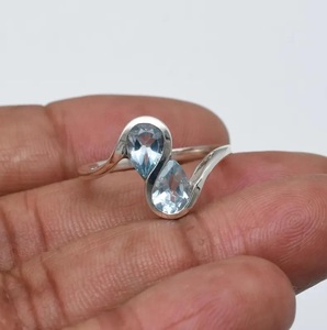 925 Sterling Silver Blue Topaz <b>Statement</b> <b>Ring</b> Two Stone Natural Gemstone December Birthstone Gift - Product Image 3