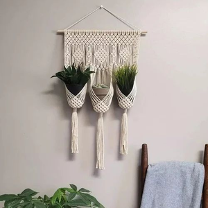 Handmade Macramé Plant Hanger for 3 Pots Cotton Rope Multi-Tier <b>Hanging</b> Planter Holder for Home Balcony Decor 16x36 inches - Product Image 2