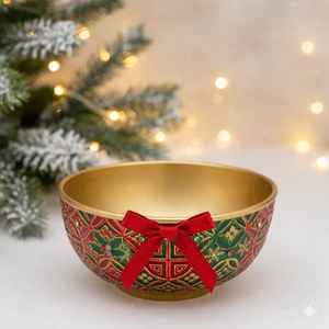 Bol de service en métal sur le thème de Noël de luxe, bol décoratif en émail rouge et vert, décoration festive pour la maison, article cadeau - Product Image 1