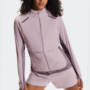 Ensemble de sport deux pièces : veste zippée à manches longues avec poche et short au-dessus du genou, style sportif respirant en maille - Product Image 3