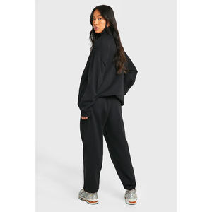 Ensemble de survêtement en molleton noir pour femmes, 2 pièces, manches longues, coupe ample, haut à fermeture éclair, vêtements de sport décontractés, toutes saisons - Product Image 2