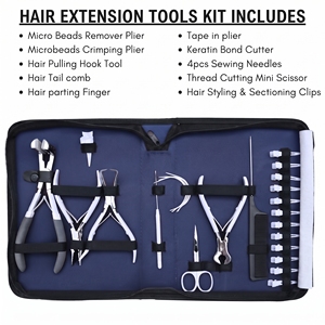 Kit d'application avancé pour extensions capillaires : Pince à perles I-Tip, Outil de pose pour extensions adhésives, Coupe-fil, Aiguille à crochet, Peigne, Pinces de sectionnement - Product Image 2