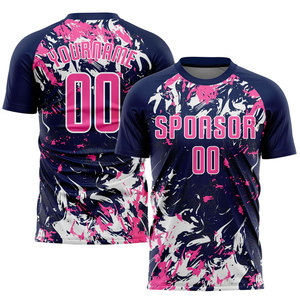 Camiseta de Fútbol Personalizada a Rayas Azules y Negras, Manga Corta, Unisex, Absorbe la Humedad, 100% Poliéster, Impresión Sublimada, Talla Grande - Product Image 4