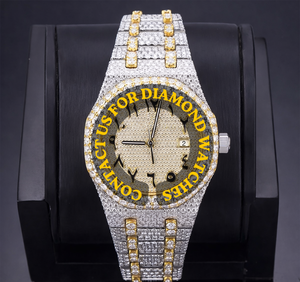 Montre en or blanc avec cadran rond à chiffres arabes, date automatique, caractéristiques classiques, diamant moissanite, design personnalisé, cadeau pour femme - Product Image 1