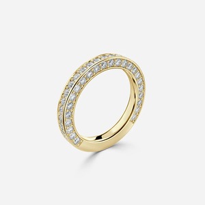 Anillo de Boda Ancho de Dos Hileras con Diamantes Redondos Brillantes de 3.75CT, Oro Amarillo de 14KT, Anillo de Aniversario para Mujer, Venta al Por Mayor - Product Image 4