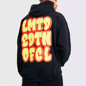 Sweat-shirt à capuche noir coupe classique personnalisé, en molleton épais de qualité supérieure, écologique, unisexe, style streetwear - Product Image 4