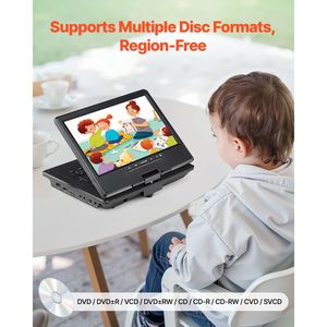 Display HD Girevole da 9 Pollici Portatile per Lettore DVD con Batteria Ricaricabile Integrata da 4 Ore, Doppi Altoparlanti, Supporto TV/USB - Product Image 5