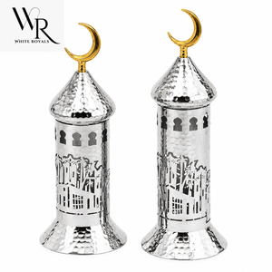 Nouveauté, décoration de luxe pour le Ramadan, ornements en métal argenté martelé en forme de minaret de mosquée, vente en gros, décoration islamique pour la maison, Eid Mubarak - Product Image 1
