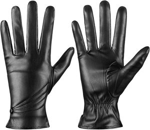 Gants en cuir longs jusqu'aux poignets, non doublés, thermiques, style uni, pour usage quotidien en hiver - Product Image 1