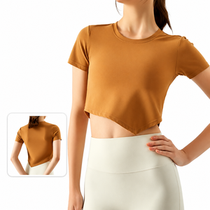 T-shirt court en tricot personnalisé pour femme, coton doux, streetwear décontracté, manches courtes, printemps été, service OEM/ODM - Product Image 6