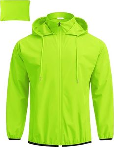 Chaqueta Cortavientos con Capucha para Hombre, Color Verde Lima, con Cierre de Cremallera, Informal, Ligera, de Poliéster, para Primavera, Corte Regular - Product Image 1