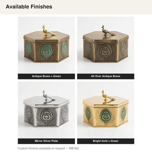 Portavelas de Latón Hecho a Mano de 11 cm con Diseño de Pavo Real Verde Antiguo, Mithai Dabba para Decoración del Hogar, Hoteles y Bodas - Product Image 5