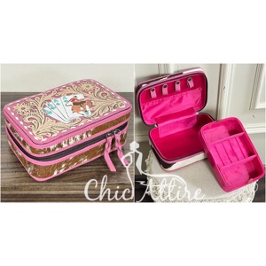 Estuche de Viaje Organizador de Joyas de Cuero Genuino de Vaca con Diseño Premium para Mujer, Caja Portátil con Cremallera y Grabado en Relieve - Product Image 1