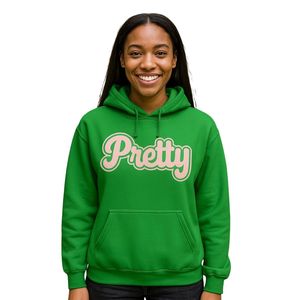 Sudadera con Capucha Verde con Estampado Gráfico Bonito, Sudadera de Felpa de Algodón con Letras Rosas, Sudadera con Capucha de Manga Larga, Top Informal de Moda para Mujer - Product Image 1