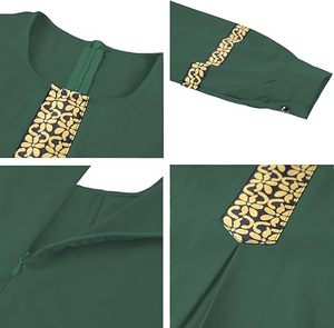 Women Green Solid Color <b>Abaya</b> Long Sleeve Round Neck Floor Length Modest Dress With Embroidery Detail Middle East Style - Product Image 2