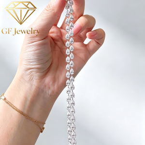 Pulsera de tenis de diamantes naturales en forma de pera de doble fila, oro blanco de 18K, alta claridad, alto color, joyería fina, personalizada para gala/noche. - Product Image 3