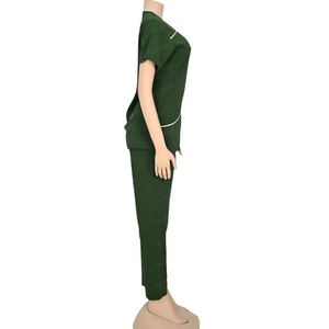 Ensemble de blouses et pantalons verts pour femmes, uniforme d'hôpital à manches courtes, en coton et polyester tissé, détection par radiofréquence - Product Image 2