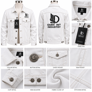 Top Quality Men's <b>White</b> Denim <b>Jacket</b> Regular Fit Casual Button Fly Solid Color Cotton Fabric Autumn Wear - Product Image 6