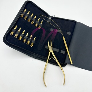 Kit d'outils pour extensions de cheveux plaqué or avec étui, kit d'extensions de cheveux à micro-anneaux, étui en cuir zippé - Product Image 3