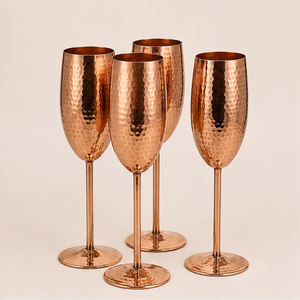 Luxury Hammered Pure Copper Champagne Flutes Set Unbreakable Metal <b>Wine</b> <b>Goblets</b> For Wedding Party Handcrafted Rose Gold Barware - Product Image 6