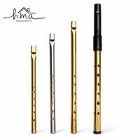 Set 4 Brass Irish Penny Whistle Flutes Traditional Open Wind Instrument Beginners Professionals Gold Plated BB Key BASS Range
