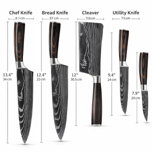 Ensemble complet de 8 couteaux de cuisine, motif Damas, ensemble de couteaux de chef japonais, manches en bois, ultra-affûtés, coupe rapide, ambidextres - Product Image 3