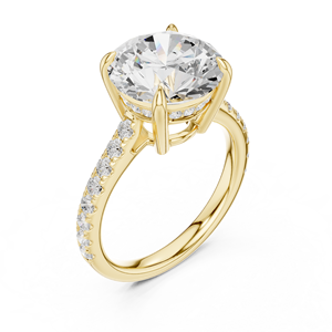 Anillo de Compromiso Solitario con Diamante Cultivado en Laboratorio, Corte Redondo, Oro Amarillo, con Banda Pavé para Mujer - Product Image 3