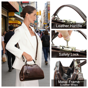 Sac de médecin classique en cuir véritable avec bandoulière et fermeture à cadenas pour femmes, usage quotidien - Product Image 3