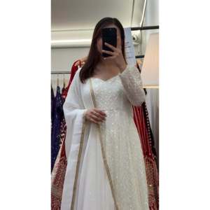 Designer Chiffon Anarkali Suit Set for Parties with Thread Embroidered <b>Work</b> - Product Image 2
