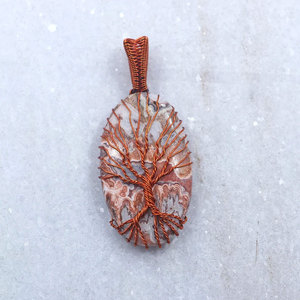 Colgante de Árbol de la Vida Hecho a Mano con Jaspe, Envuelto en Alambre de Cobre, Piedra Natural Ovalada, Joyería Espiritual de Sanación - Product Image 4