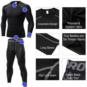 Men Long Sleeve Compression Set Thermal Base <b>Layer</b> <b>Top</b> Pants Wholesale Supplier - Product Image 3
