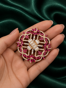 Premium 925 Sterling <b>Silver</b> <b>Brooch</b> with Ruby Pink Marquise Stones Moissanite Antique Gold Finish Luxury Floral Statement Jewelry - Product Image 2