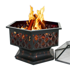 Hexagon Shape Steel Fire Pit Bowl Outdoor Patio Heater Brick Pattern for Backyard Camping <b>Wood</b> <b>Burning</b> for Outdoor Entertaining - Product Image 4