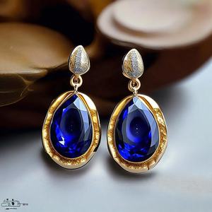 Pendientes colgantes de circonia cúbica de cristal azul de lujo para mujer para boda o compromiso - Product Image 3
