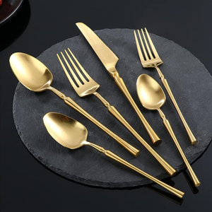 Stainless Steel Satin Gold Flatware <b>Set</b> for Weddings Hotels <b>Restaurants</b> Parties Luxury Dining Tableware - Product Image 1