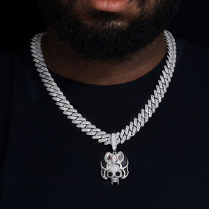 Collar con Colgante de Calavera de Ratón con Incrustaciones de Diamantes de Imitación, Chapado en Plata, Aleación, Joyería Hip Hop para Hombre - Product Image 1