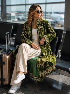 Abrigo Largo de Terciopelo Verde Lujoso y Suave con Bordado Suzani, Chaqueta Boho Hecha a Mano con Bordado de León, Duster para Festival, Blazer de Invierno - Product Image 1