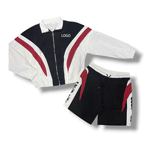 Custom Mens Color Block Patchwork Windbreaker Polyester Nylon Tracksuit Mens Track <b>Zip</b> <b>up</b> <b>Jacket</b> and Shorts Set - Product Image 2