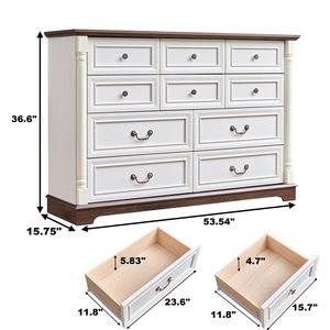 10 Drawer Rustic Wooden Dresser with Base Riser Trim Rustic <b>Chest</b> Drawers for Bedroom <b>Storage</b> - Product Image 6